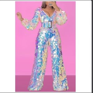 Sequin Plus Size Jumpsuit with Belt